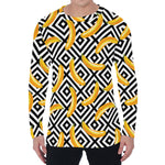 Black And White Geometric Banana Print Men's Long Sleeve T-Shirt