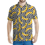 Black And White Geometric Banana Print Men's Polo Shirt