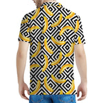 Black And White Geometric Banana Print Men's Polo Shirt
