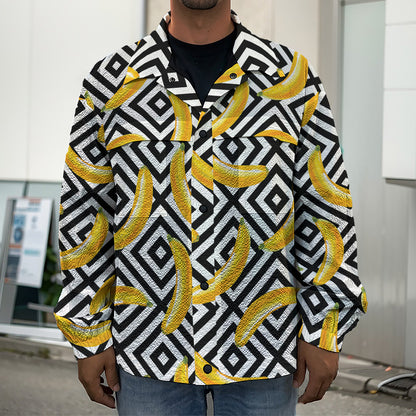 Black And White Geometric Banana Print Men's Shirt Jacket
