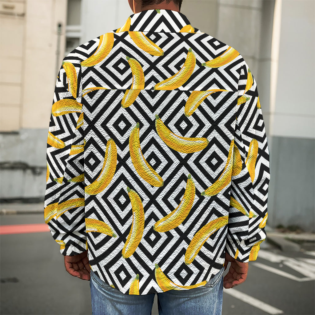 Black And White Geometric Banana Print Men's Shirt Jacket
