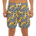 Black And White Geometric Banana Print Men's Split Running Shorts