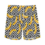 Black And White Geometric Banana Print Men's Sports Shorts