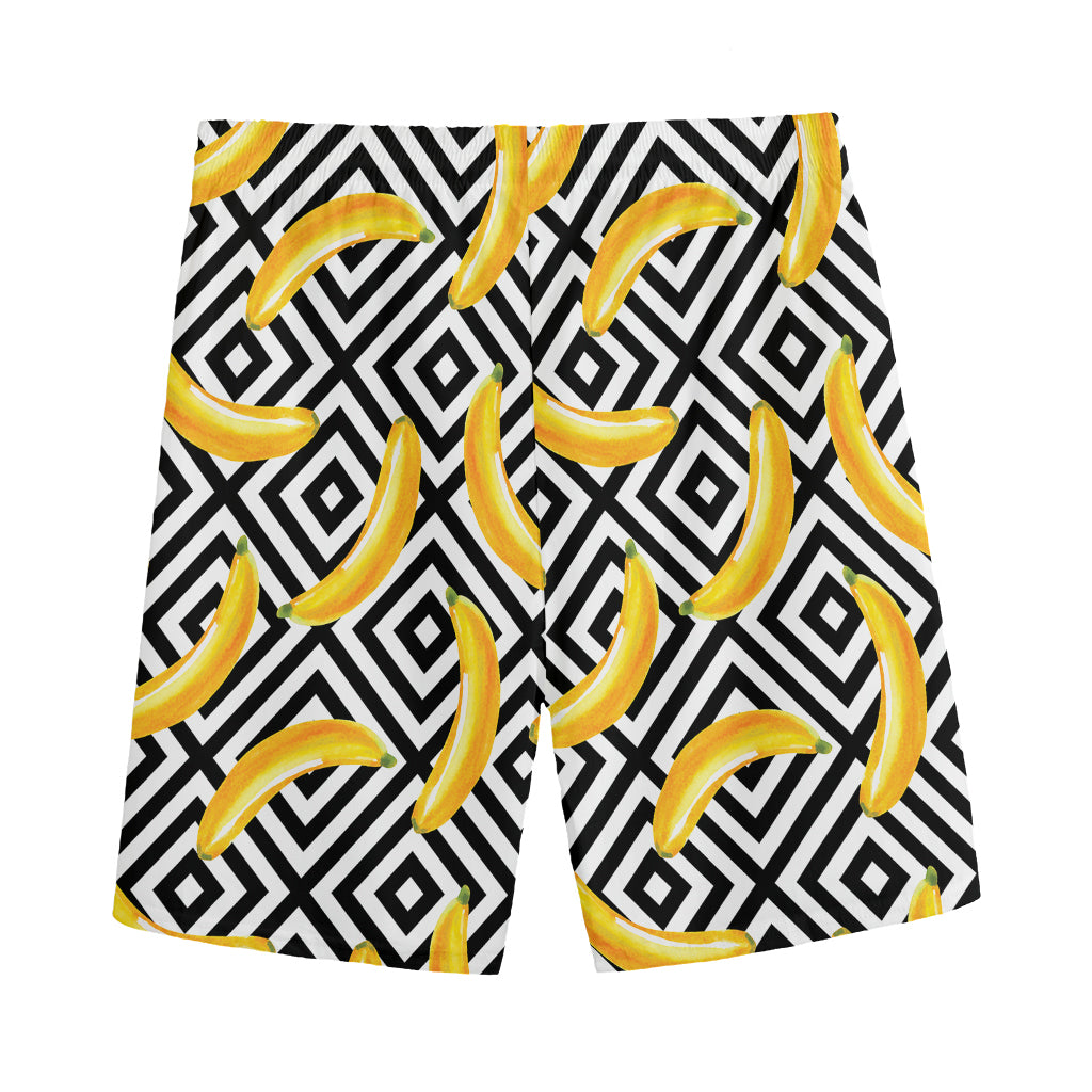 Black And White Geometric Banana Print Men's Sports Shorts