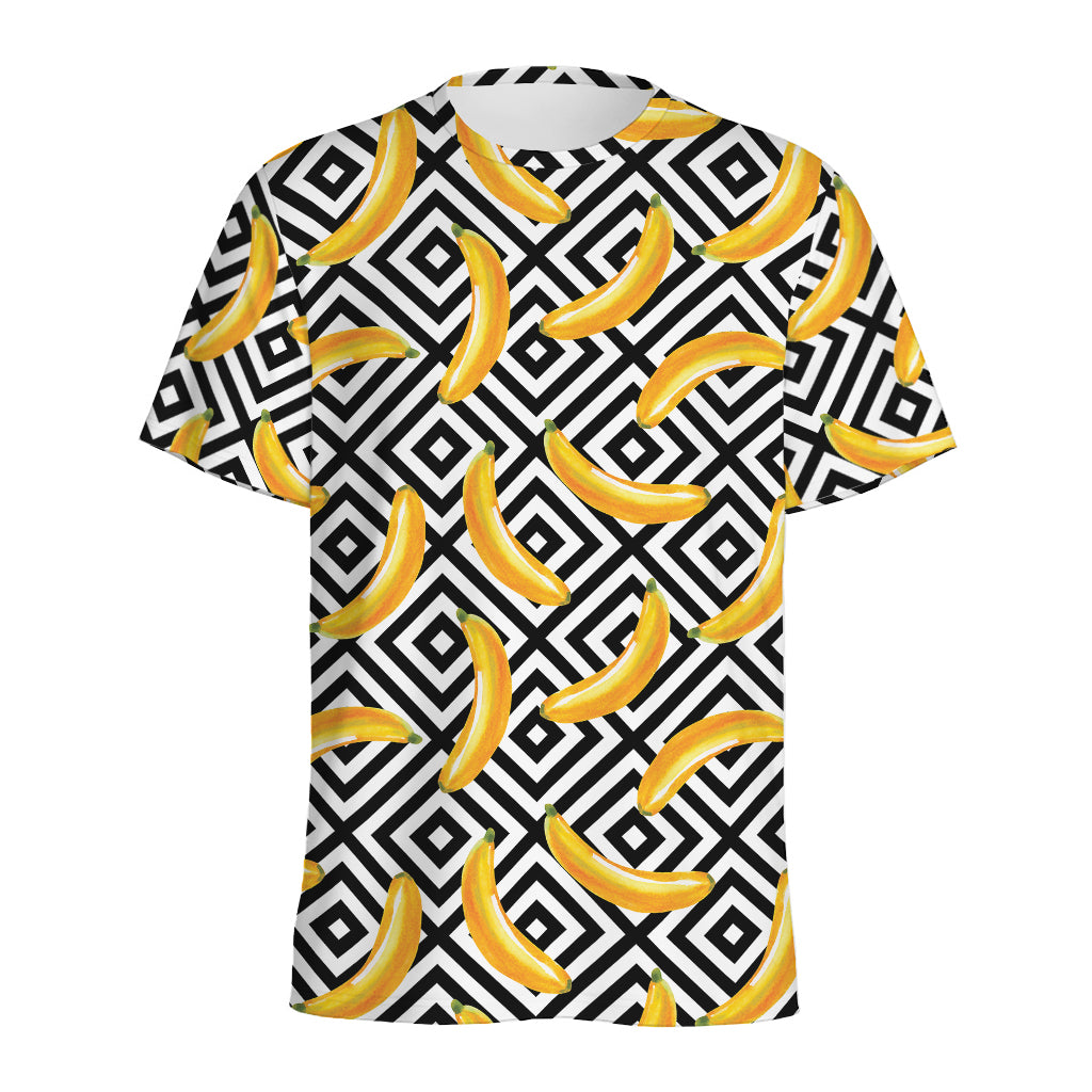 Black And White Geometric Banana Print Men's Sports T-Shirt