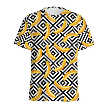 Black And White Geometric Banana Print Men's Sports T-Shirt
