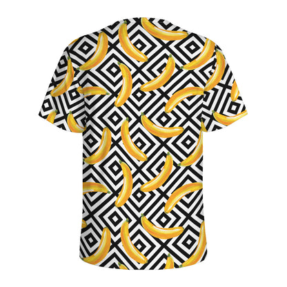 Black And White Geometric Banana Print Men's Sports T-Shirt