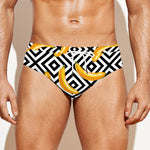 Black And White Geometric Banana Print Men's Swim Briefs