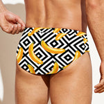 Black And White Geometric Banana Print Men's Swim Briefs