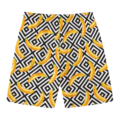 Black And White Geometric Banana Print Men's Swim Trunks