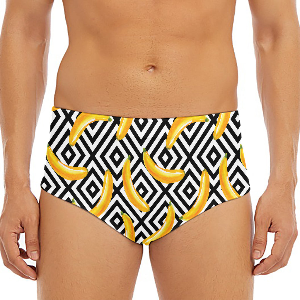 Black And White Geometric Banana Print Men's Triangle Swim Briefs