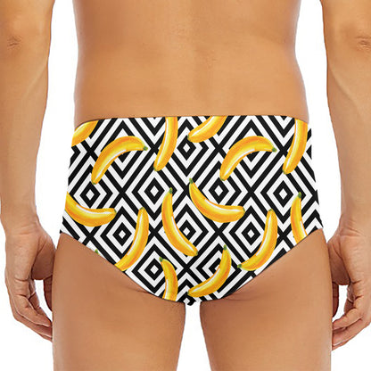 Black And White Geometric Banana Print Men's Triangle Swim Briefs