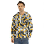 Black And White Geometric Banana Print Men's Velvet Pullover Hoodie