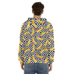 Black And White Geometric Banana Print Men's Velvet Pullover Hoodie