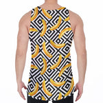 Black And White Geometric Banana Print Men's Velvet Tank Top