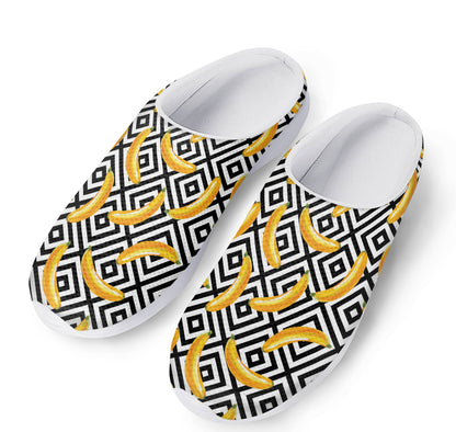 Black And White Geometric Banana Print Mesh Casual Shoes