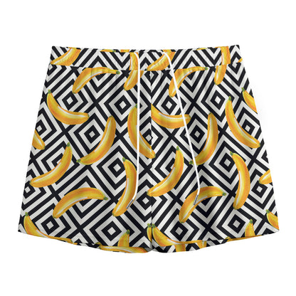 Black And White Geometric Banana Print Mesh Shorts