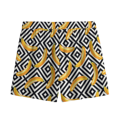 Black And White Geometric Banana Print Mesh Shorts