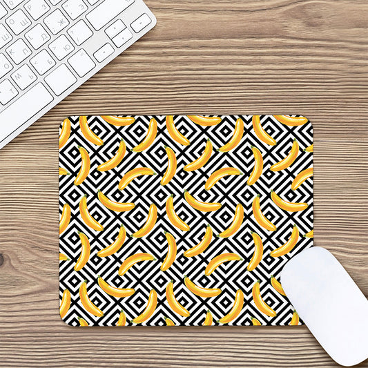Black And White Geometric Banana Print Mouse Pad