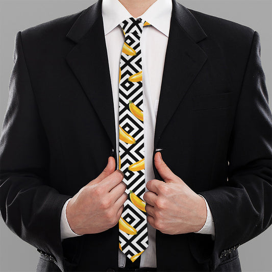 Black And White Geometric Banana Print Necktie