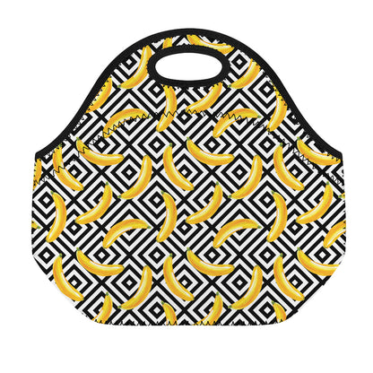 Black And White Geometric Banana Print Neoprene Lunch Bag
