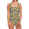 Black And White Geometric Banana Print One Piece Swimsuit