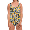 Black And White Geometric Banana Print One Piece Swimsuit