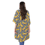 Black And White Geometric Banana Print Open Front Beach Cover Up
