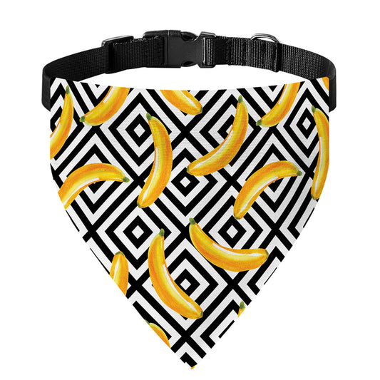 Black And White Geometric Banana Print Over The Collar Dog Bandana
