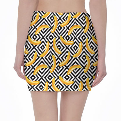 Black And White Geometric Banana Print Pencil Mini Skirt