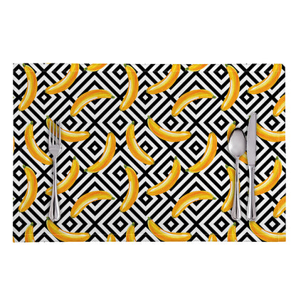 Black And White Geometric Banana Print Placemat