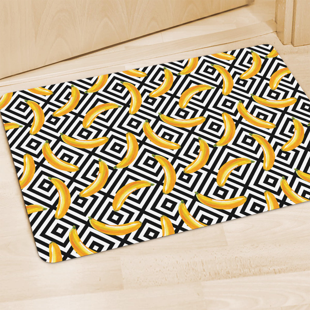 Black And White Geometric Banana Print Polyester Doormat