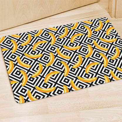 Black And White Geometric Banana Print Polyester Doormat