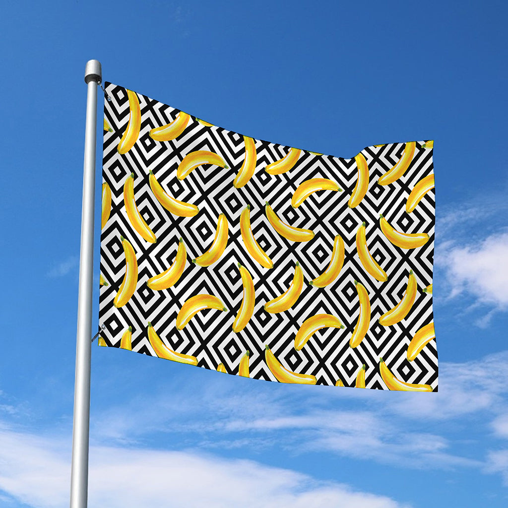Black And White Geometric Banana Print Polyester Flag