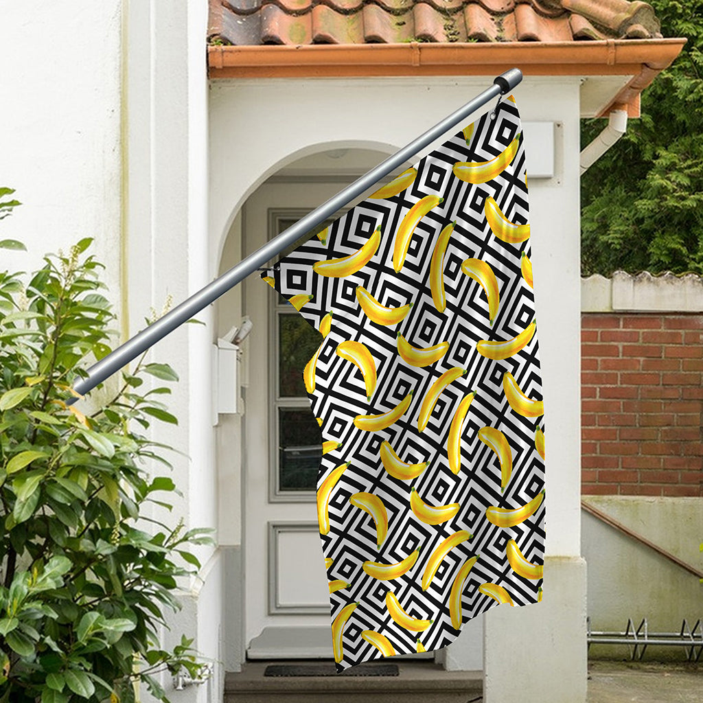 Black And White Geometric Banana Print Polyester Flag