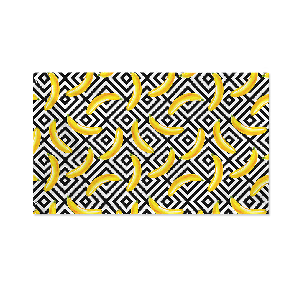 Black And White Geometric Banana Print Polyester Flag