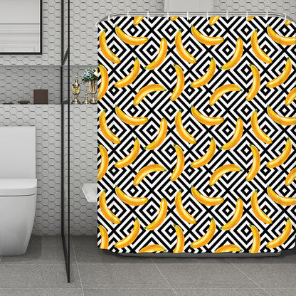 Black And White Geometric Banana Print Polyester Shower Curtain