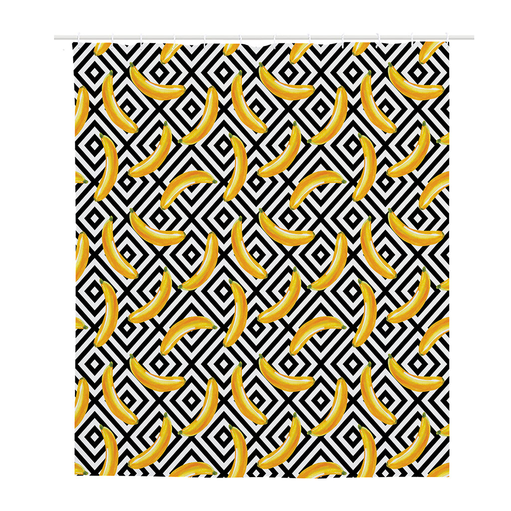 Black And White Geometric Banana Print Polyester Shower Curtain