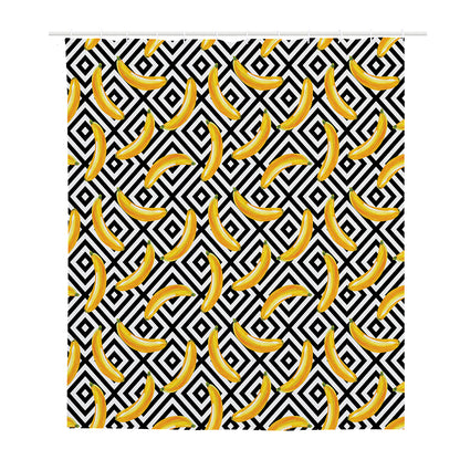Black And White Geometric Banana Print Polyester Shower Curtain