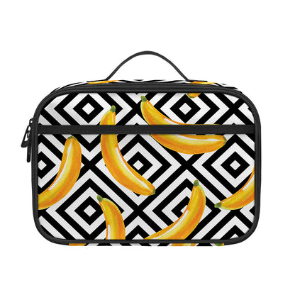 Black And White Geometric Banana Print Portable Lunch Bag