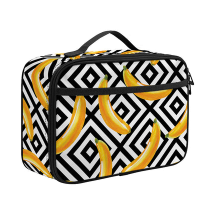 Black And White Geometric Banana Print Portable Lunch Bag