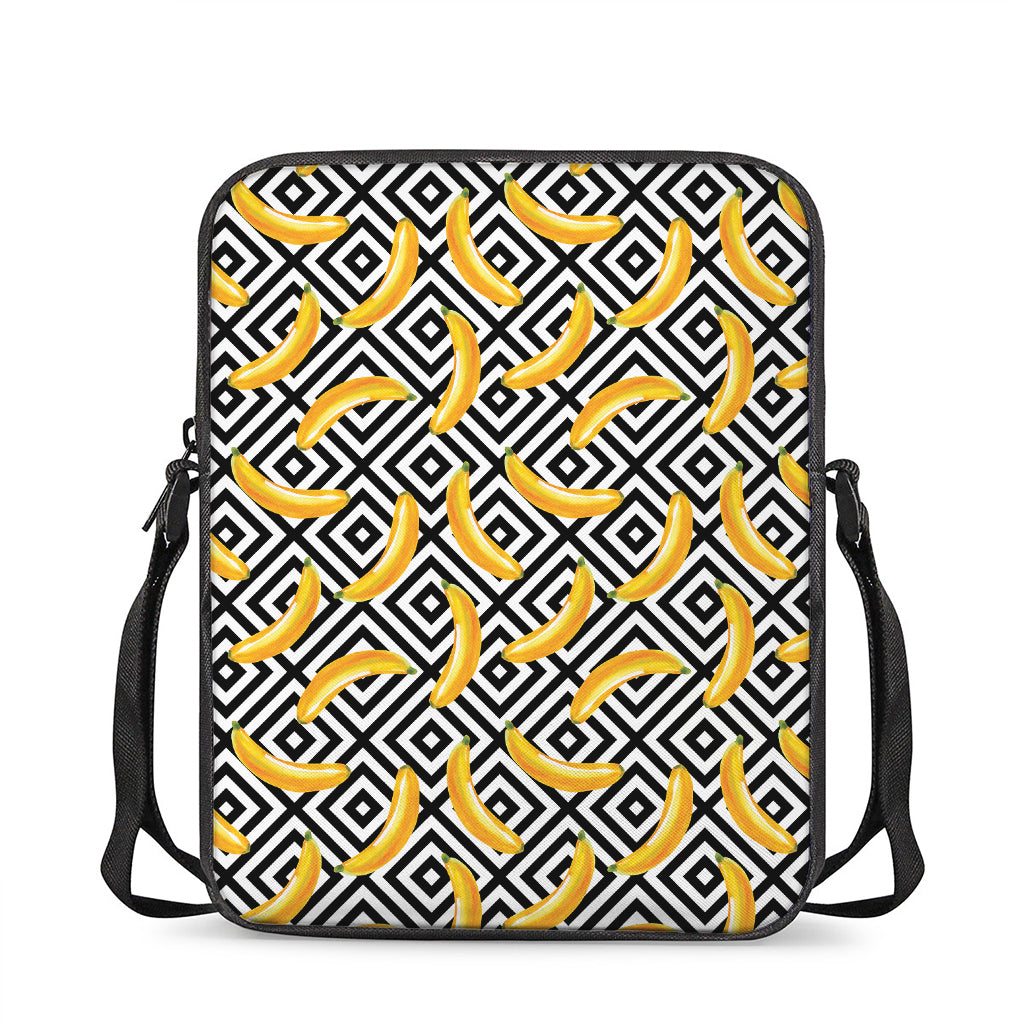 Black And White Geometric Banana Print Rectangular Crossbody Bag