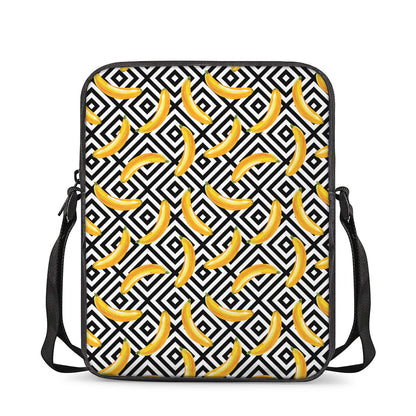 Black And White Geometric Banana Print Rectangular Crossbody Bag