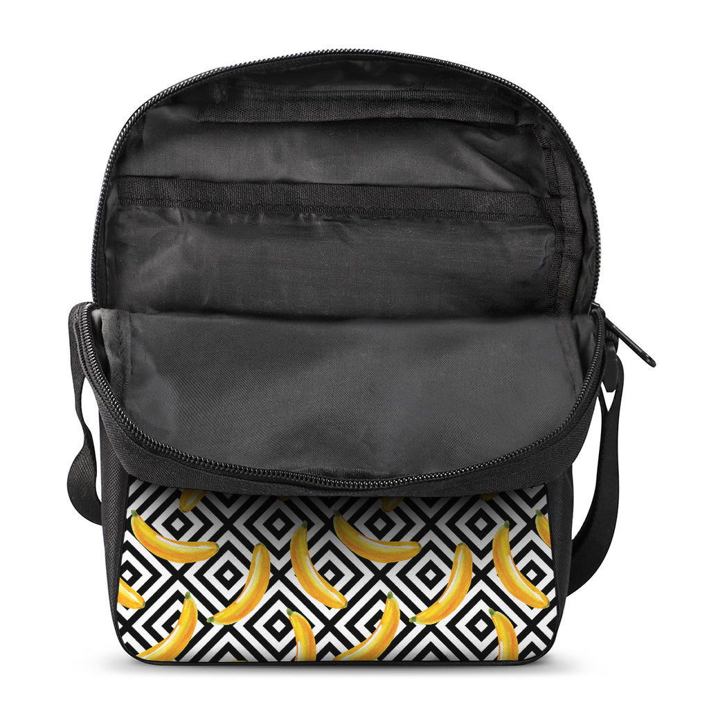 Black And White Geometric Banana Print Rectangular Crossbody Bag