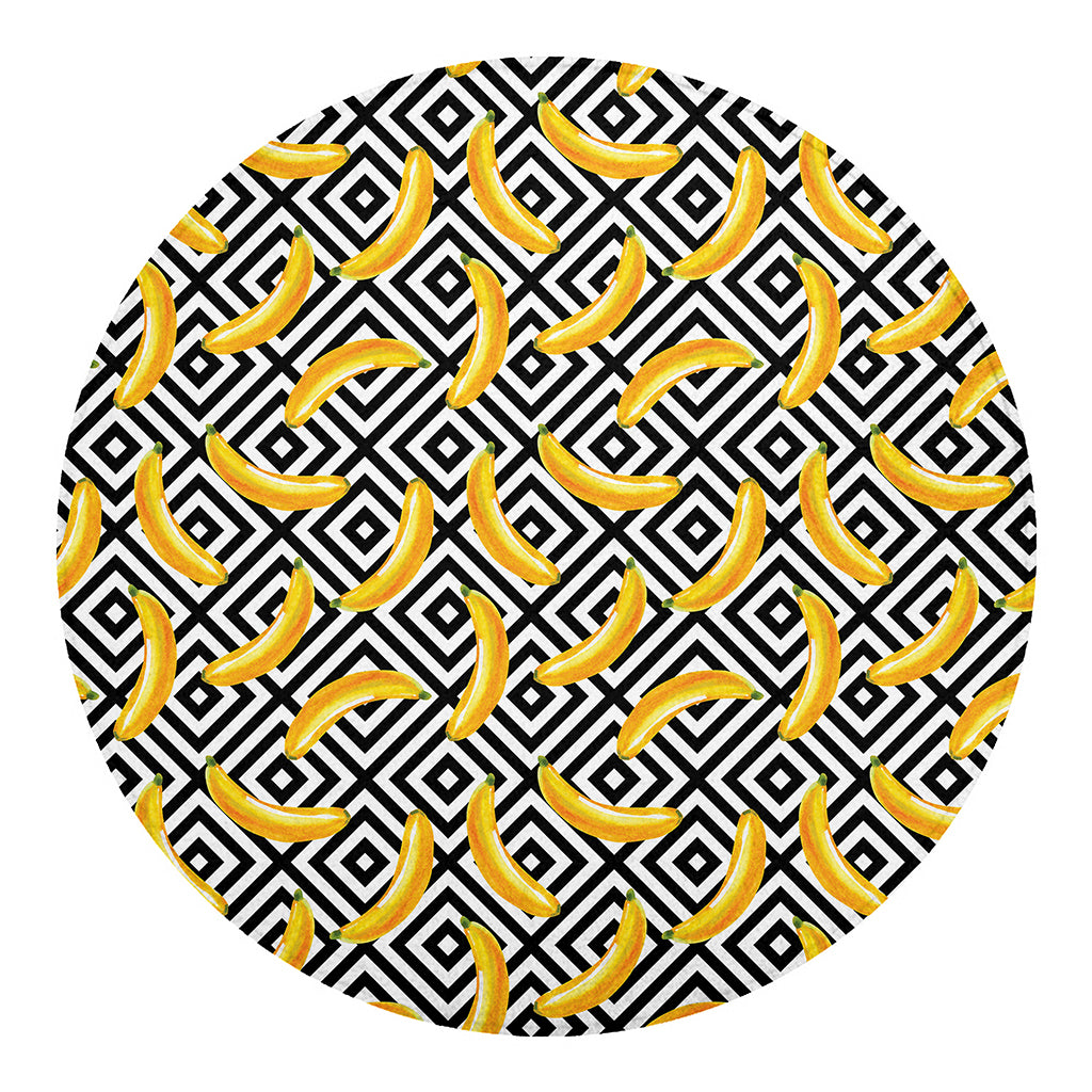 Black And White Geometric Banana Print Round Blanket