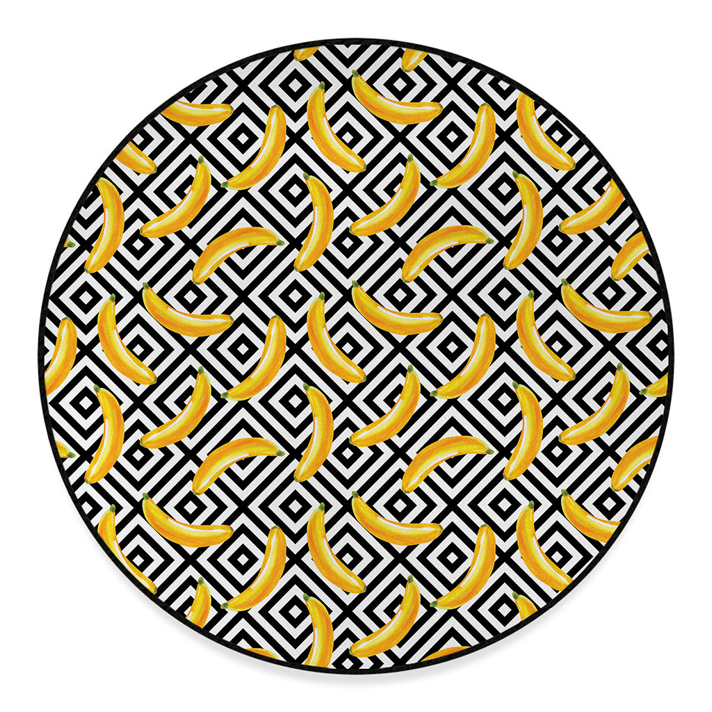 Black And White Geometric Banana Print Round Floor Mat