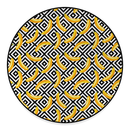 Black And White Geometric Banana Print Round Floor Mat