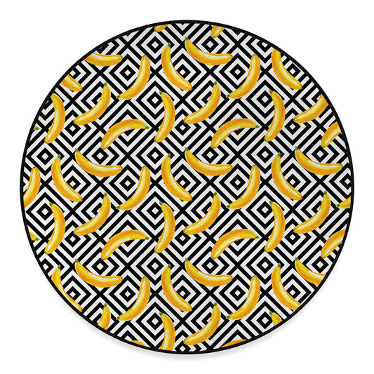 Black And White Geometric Banana Print Round Floor Mat