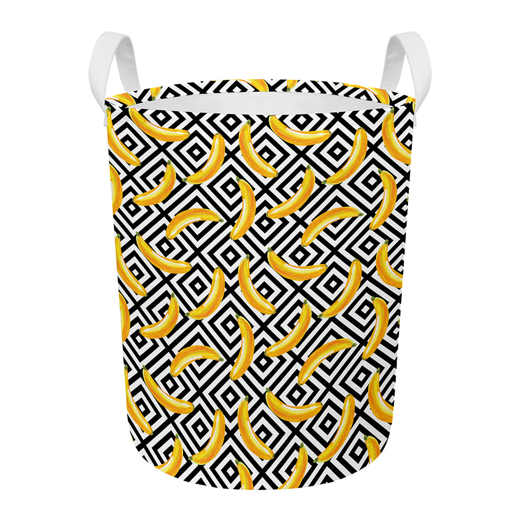 Black And White Geometric Banana Print Round Laundry Basket