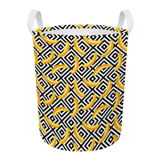 Black And White Geometric Banana Print Round Laundry Basket